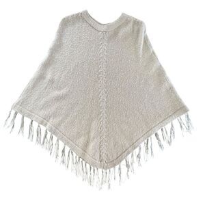 VTG Womens Pincho Poncho Alpaca Blend Poncho Beige Fringe Lightweight